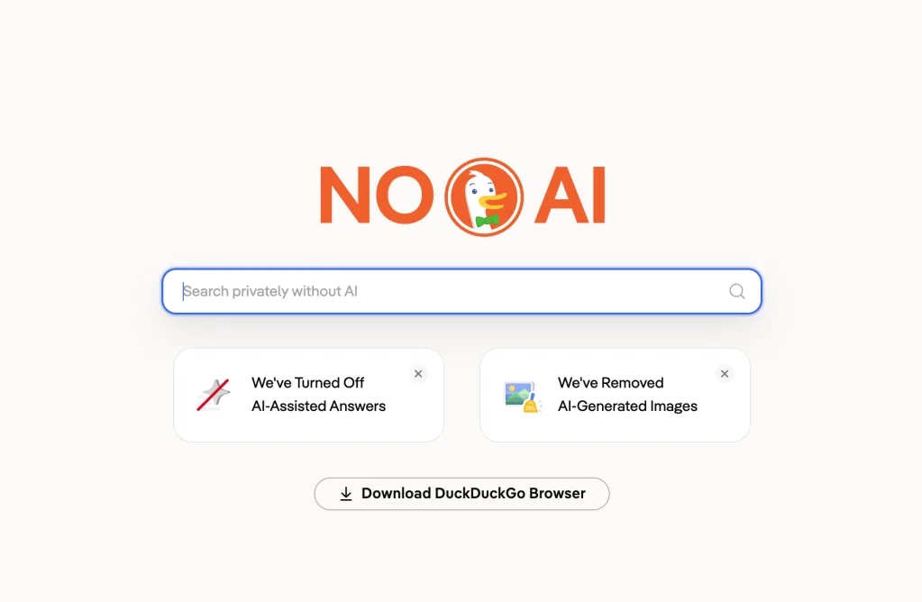 DuckDuckGo, yapay zekasız arama motoru NoAI'ı tanıttı