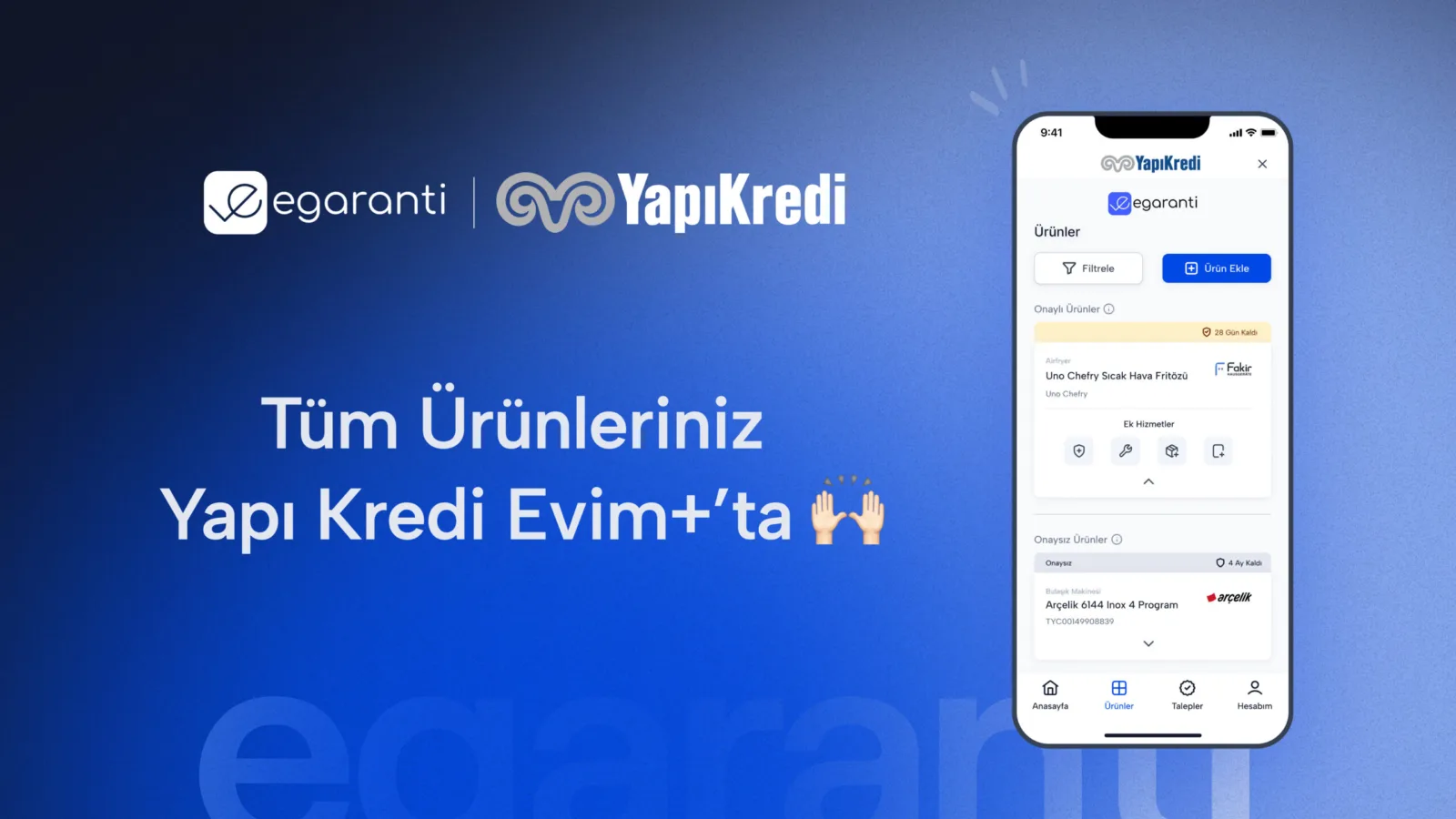 egaranti, garanti belgelerini dijitalleştirmek için Yapı Kredi Mobil’de