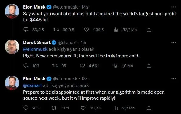 Elon Musk, Twitter'ın algoritmasını açık kaynak haline getiriyor Elon Musk, Twitter'ın algoritmasını açık kaynak haline getiriyor