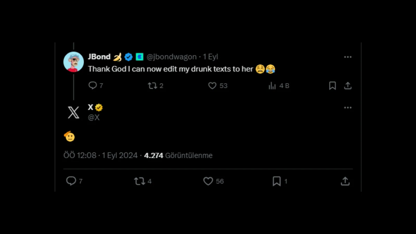 X mesaj düzenleme özelliği