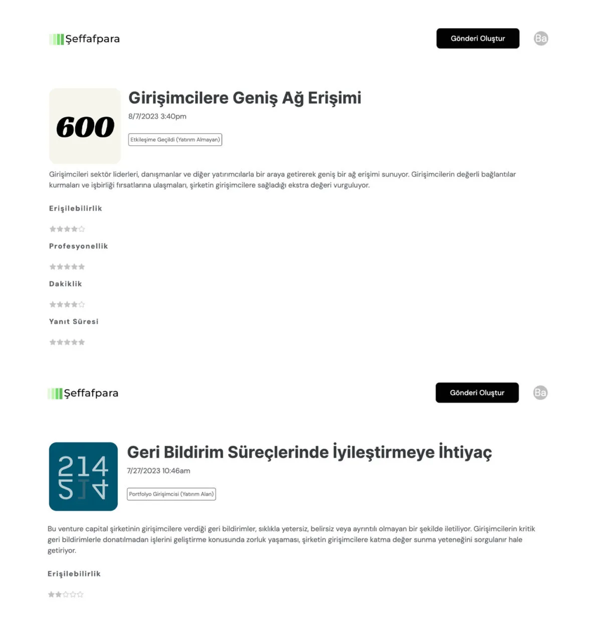 Girişimcilerin yatırımcılarını değerlendirdiği platform: Şeffaf Para – görsel 1 Girişimcilerin yatırımcılarını değerlendirdiği platform: Şeffaf Para – görsel 1